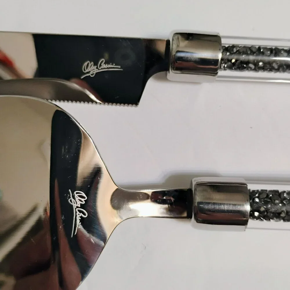 Oleg Cassini Crystal Hematite Cake Knife & Server Set, Wedding Anniversary